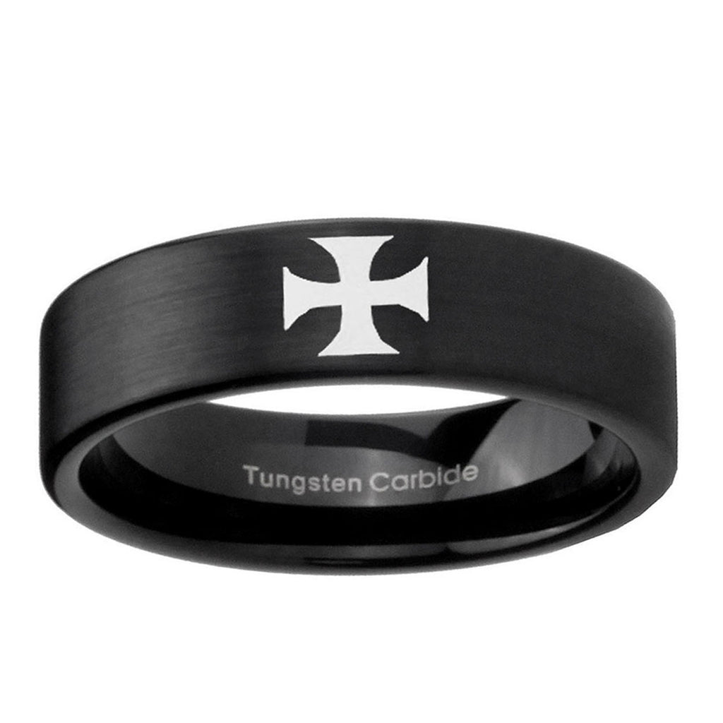 6mm Maltese Cross Pipe Cut Brush Black Tungsten Ring