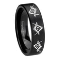 8mm Master Mason Masonic Pipe Cut Brush Black Tungsten Ring