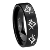 8mm Master Mason Masonic Pipe Cut Brush Black Tungsten Carbide Engraved Ring