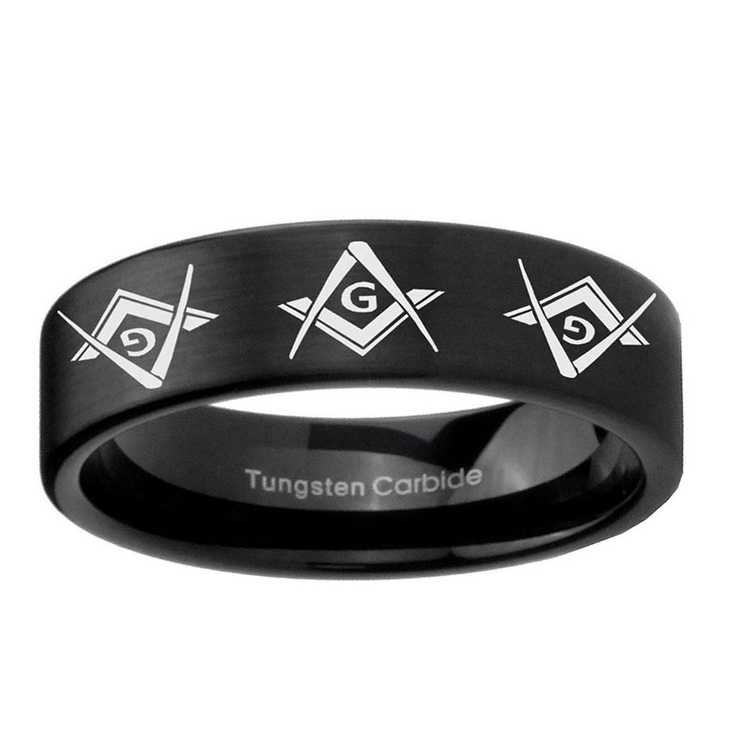 6mm Master Mason Masonic Pipe Cut Brush Black Tungsten Ring