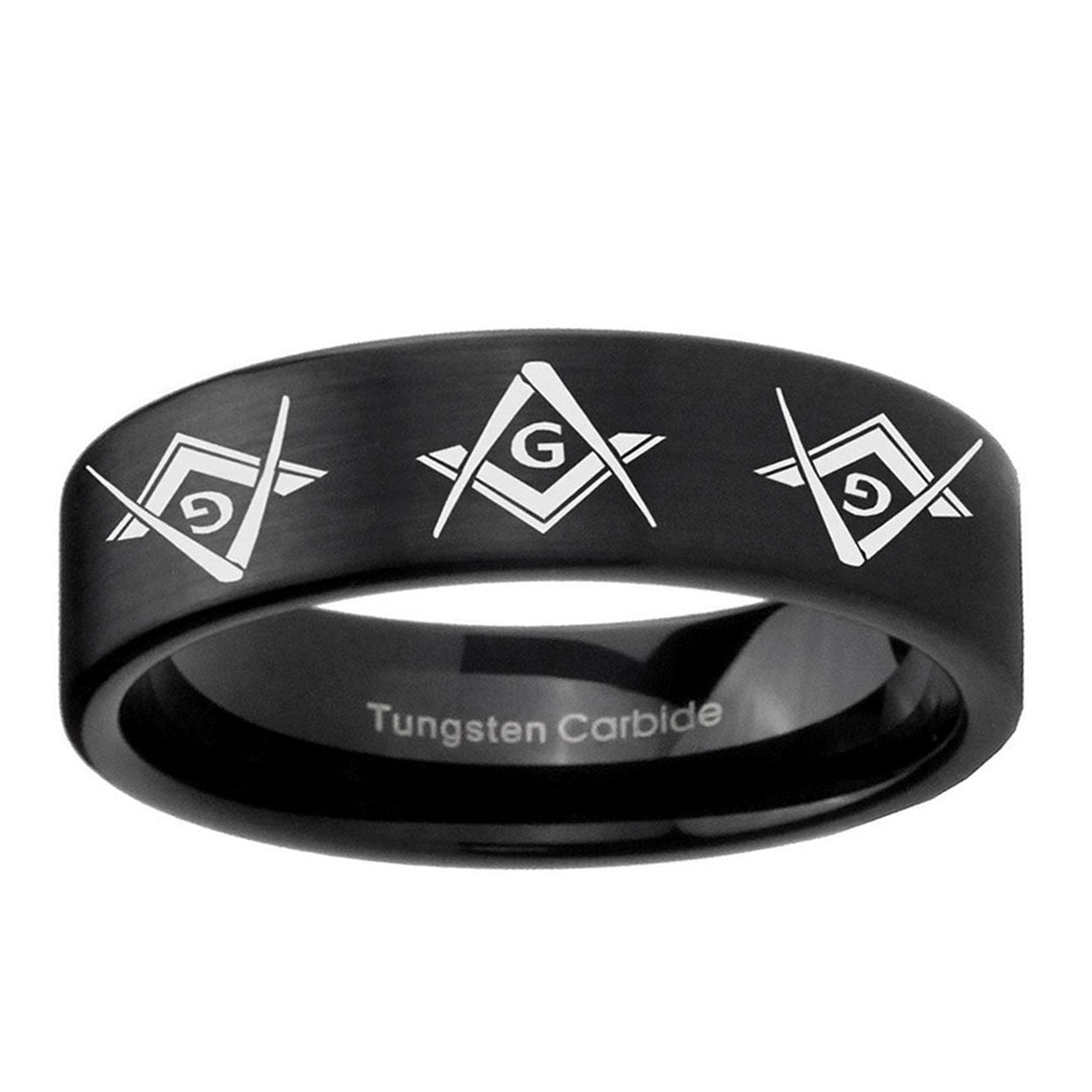 6mm Master Mason Masonic Pipe Cut Brush Black Tungsten Ring