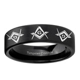 6, 8mm Master Mason Masonic Pipe Cut Brush Black Tungsten Ring