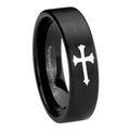 8mm Christian Cross Pipe Cut Brush Black Tungsten Ring