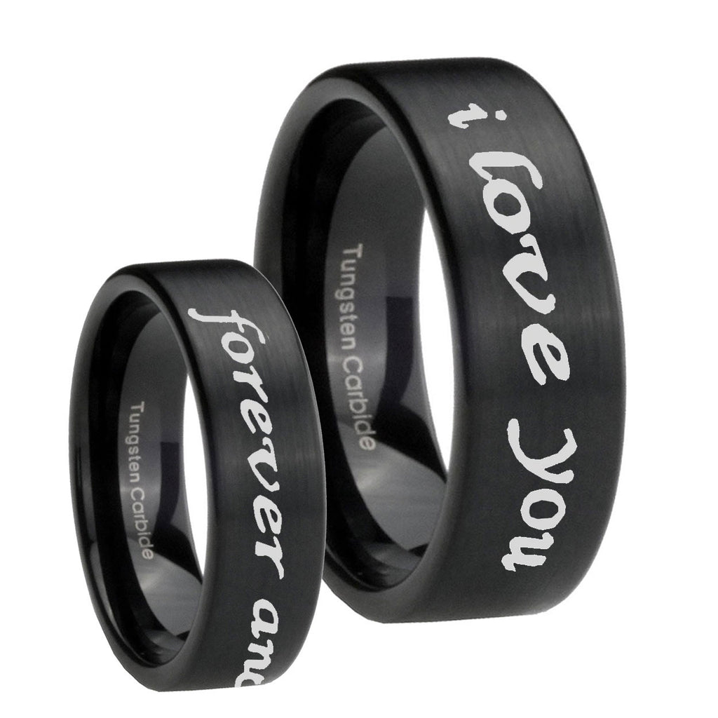 8mm I Love You Forever ever Pipe Cut Black Tungsten Ring