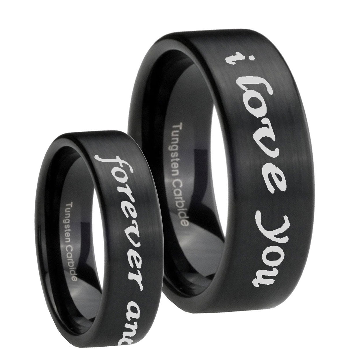 8mm I Love You Forever ever Pipe Cut Black Tungsten Ring