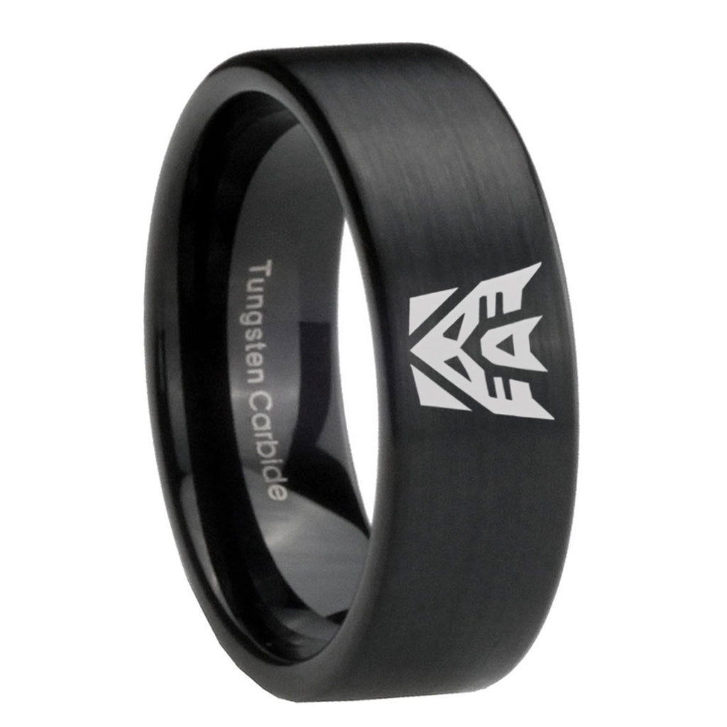 8mm Decepticon Transformers Pipe Cut Black Tungsten Ring Mens