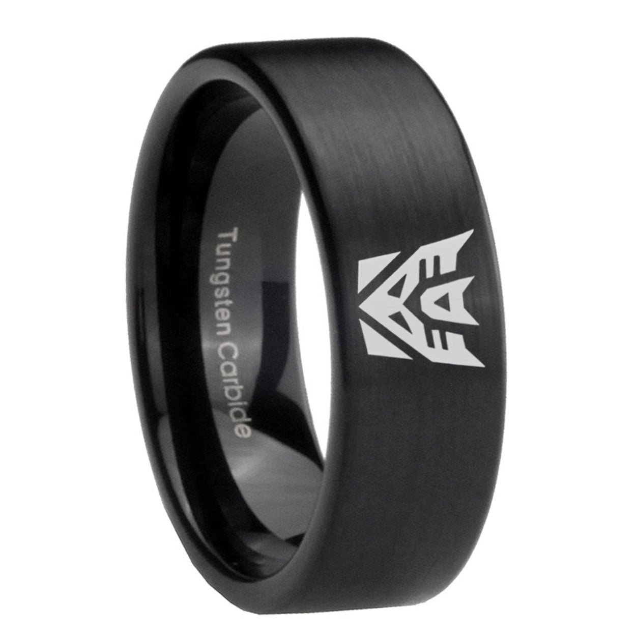 8mm Decepticon Transformers Pipe Cut Black Tungsten Ring Mens