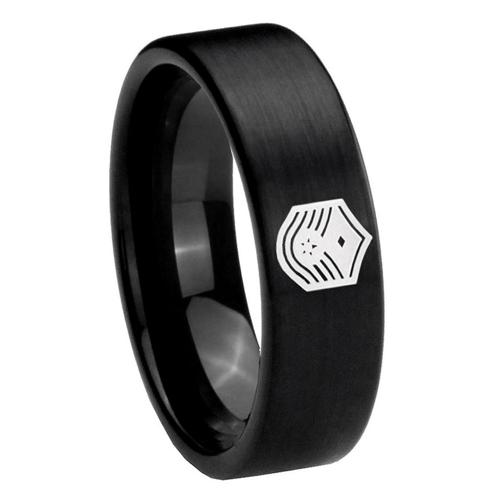 8mm Chief Master Sergeant Vector Pipe Cut Black Tungsten Ring