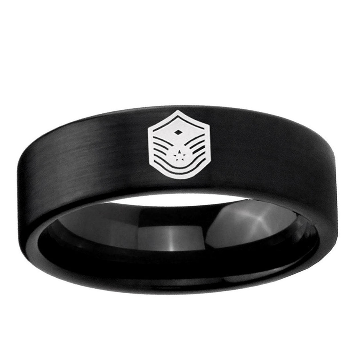 6mm Chief Master Sergeant Vector Pipe Cut Black Tungsten Ring