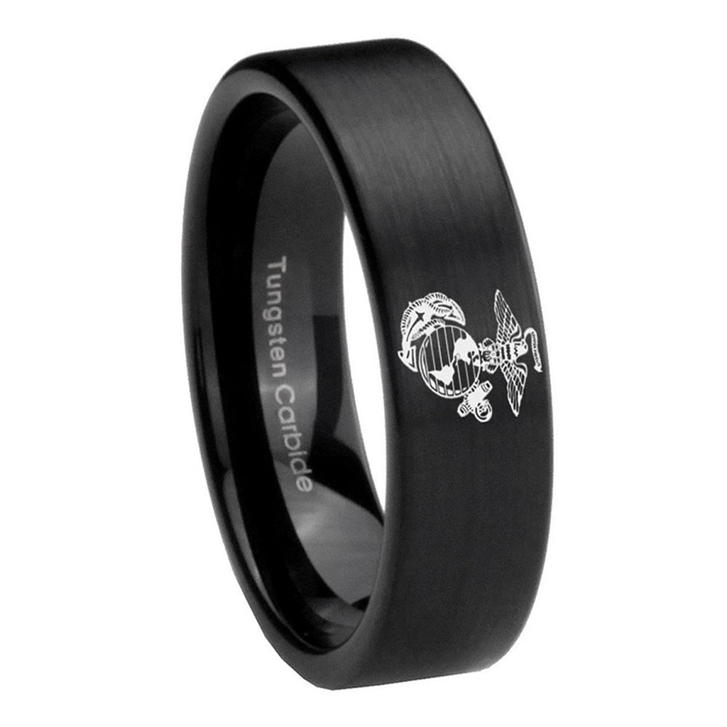 8mm Marine Pipe Cut Brush Black Tungsten Men's Bands Ring