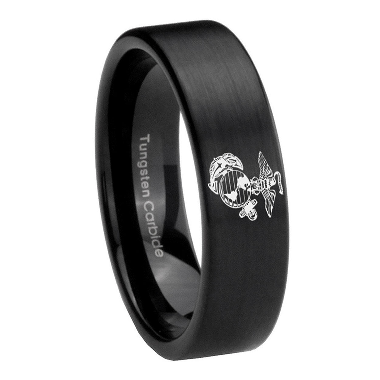 8mm Marine Pipe Cut Brush Black Tungsten Men's Bands Ring