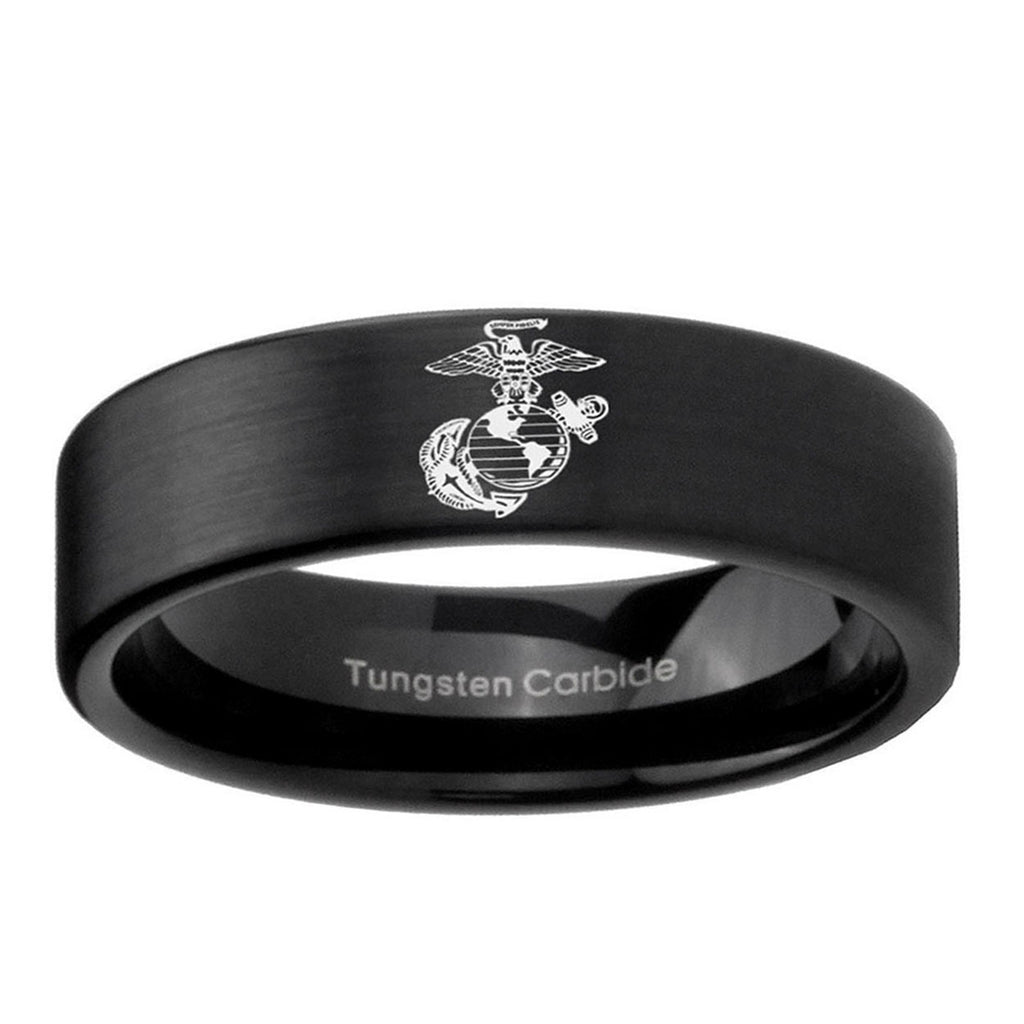 6mm Marine Pipe Cut Brush Black Tungsten Men's Bands Ring