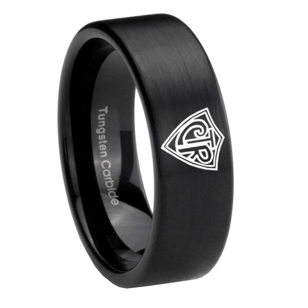 8mm CTR Pipe Cut Brush Black Tungsten Mens Engagement Band
