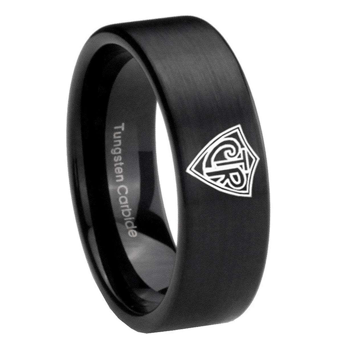 8mm CTR Pipe Cut Brush Black Tungsten Mens Engagement Band