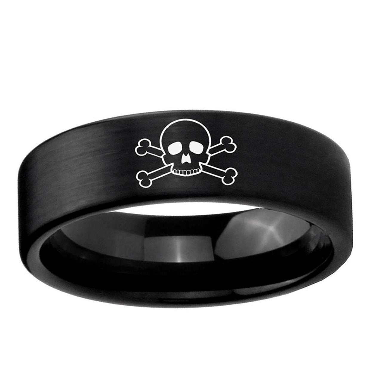6mm Skull Pipe Cut Brush Black Tungsten Mens Engagement Band