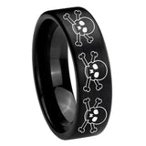 8mm Multiple Skull Pipe Cut Brush Black Tungsten Carbide Mens Ring Engraved