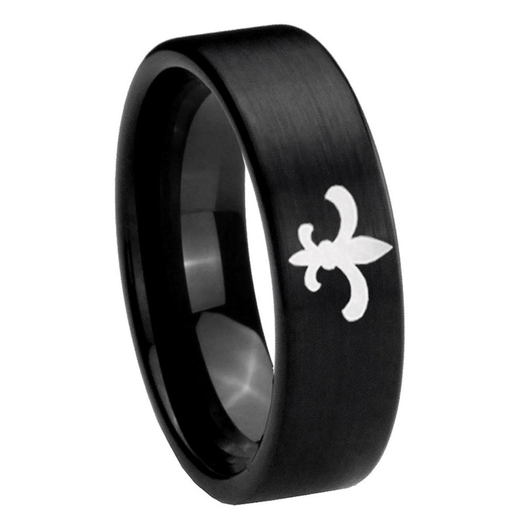 8mm Fleur-De-Lis Pipe Cut Brush Black Tungsten Promised Ring