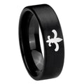 8mm Fleur-De-Lis Pipe Cut Brush Black Tungsten Promised Ring