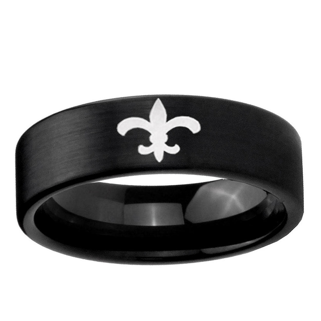 6mm Fleur-De-Lis Pipe Cut Brush Black Tungsten Promised Ring