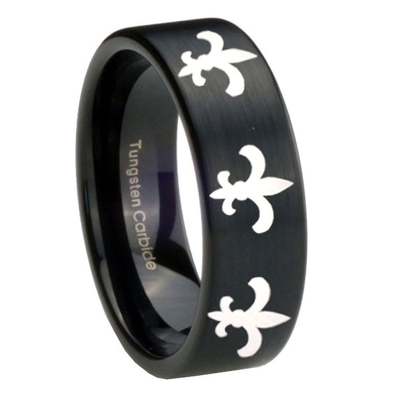 8mm-Multiple-Fleur-De-Lis-Pipe-Cut-Brush-Black-Tungsten-Men's-Promise-Rings