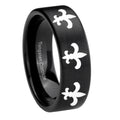 8mm Multiple Fleur-De-Lis Pipe Cut Brush Black Tungsten Ring