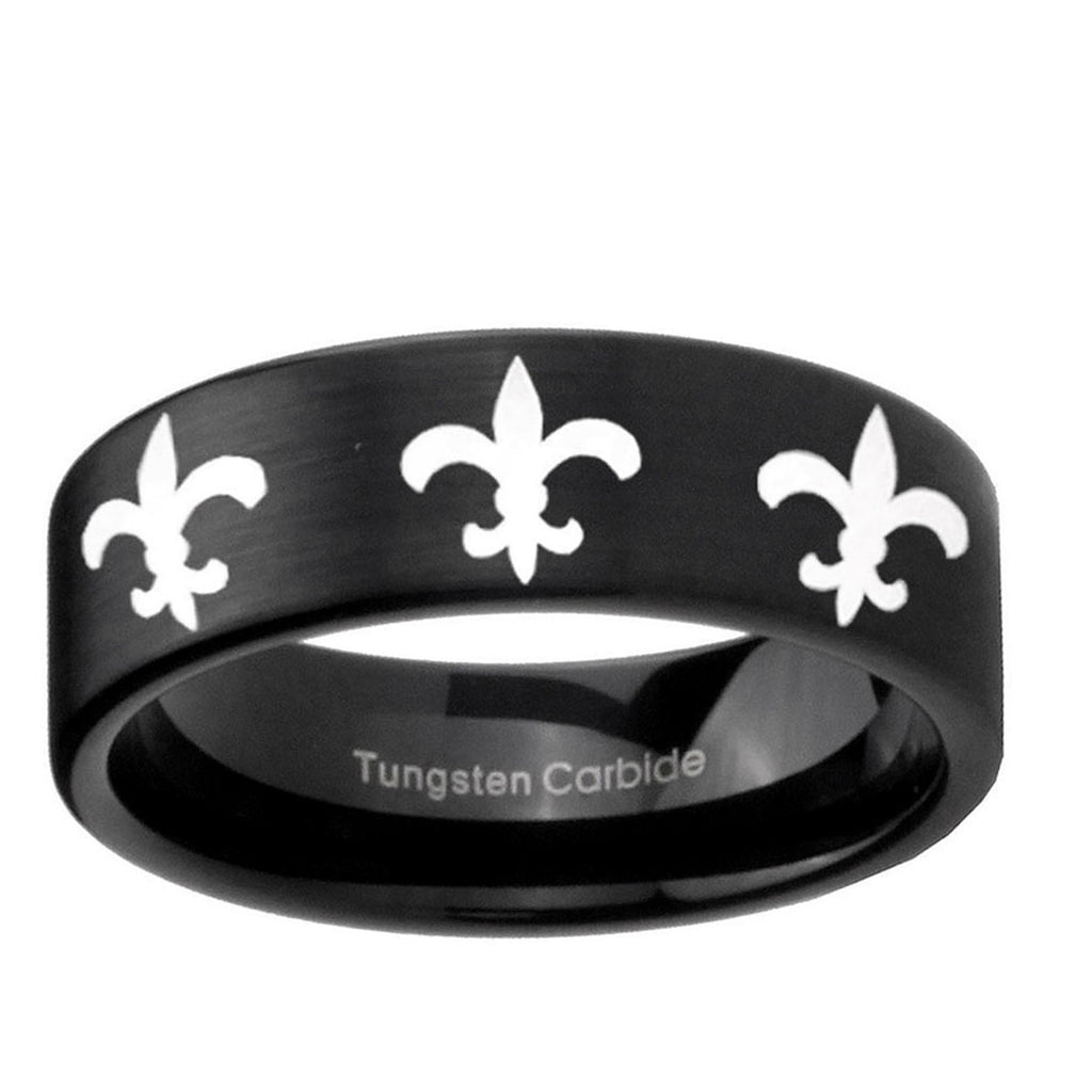 6mm Multiple Fleur-De-Lis Pipe Cut Brush Black Tungsten Ring