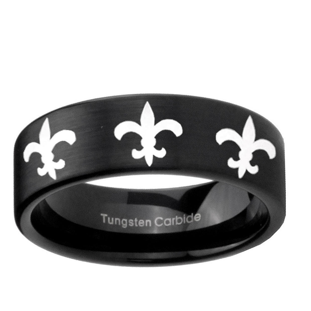 6mm Multiple Fleur-De-Lis Pipe Cut Brush Black Tungsten Ring