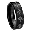 8mm Multiple Crosses Pipe Cut Brush Black Tungsten Mens Ring