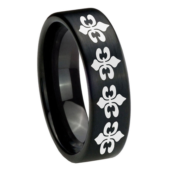 8mm-Multiple-Fleur-De-Lis-Pipe-Cut-Brush-Black-Tungsten-Custom-Ring-for-Men