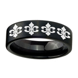 8mm-Multiple-Fleur-De-Lis-Pipe-Cut-Brush-Black-Tungsten-Custom-Ring-for-Men
