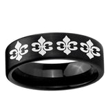 6, 8mm Multiple Fleur-De-Lis Pipe Cut Brush Black Tungsten Custom Ring for Men