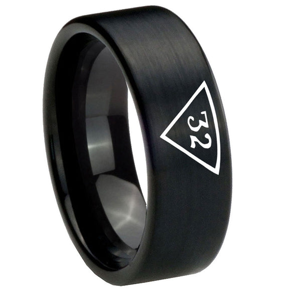 8mm-Masonic-32-Triangle-Freemason-Pipe-Cut-Brush-Black-Tungsten-Carbide-Wedding-Engagement-Ring