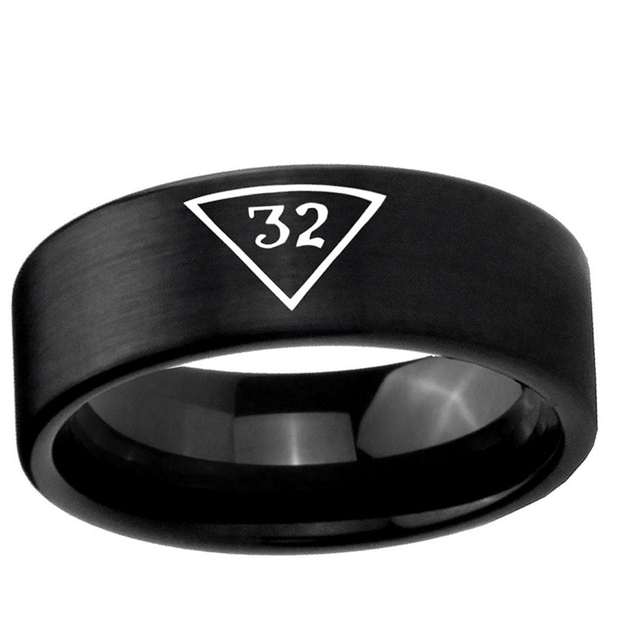 6mm Masonic 32 Triangle Freemason Pipe Cut Black Tungsten Ring