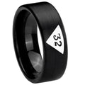 8mm Masonic 32 Triangle Design Freemason Pipe Cut Black Tungsten Ring