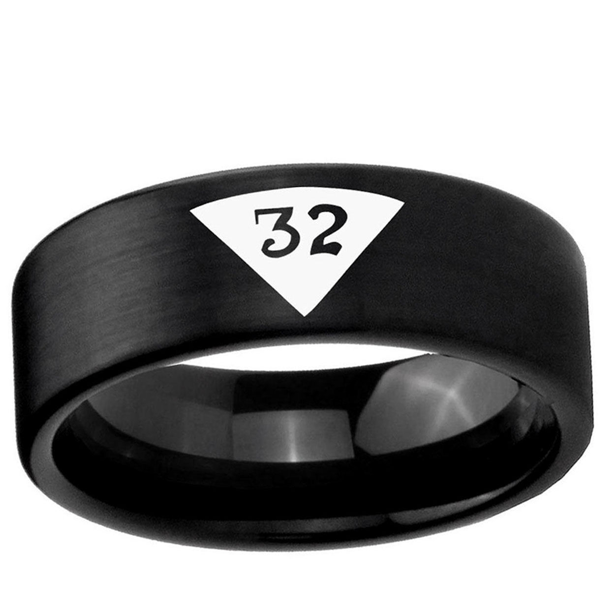 6mm Masonic 32 Triangle Design Freemason Pipe Cut Black Tungsten Ring