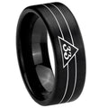 8mm Masonic 32 Duo Line Freemason Pipe Cut Black Tungsten Ring