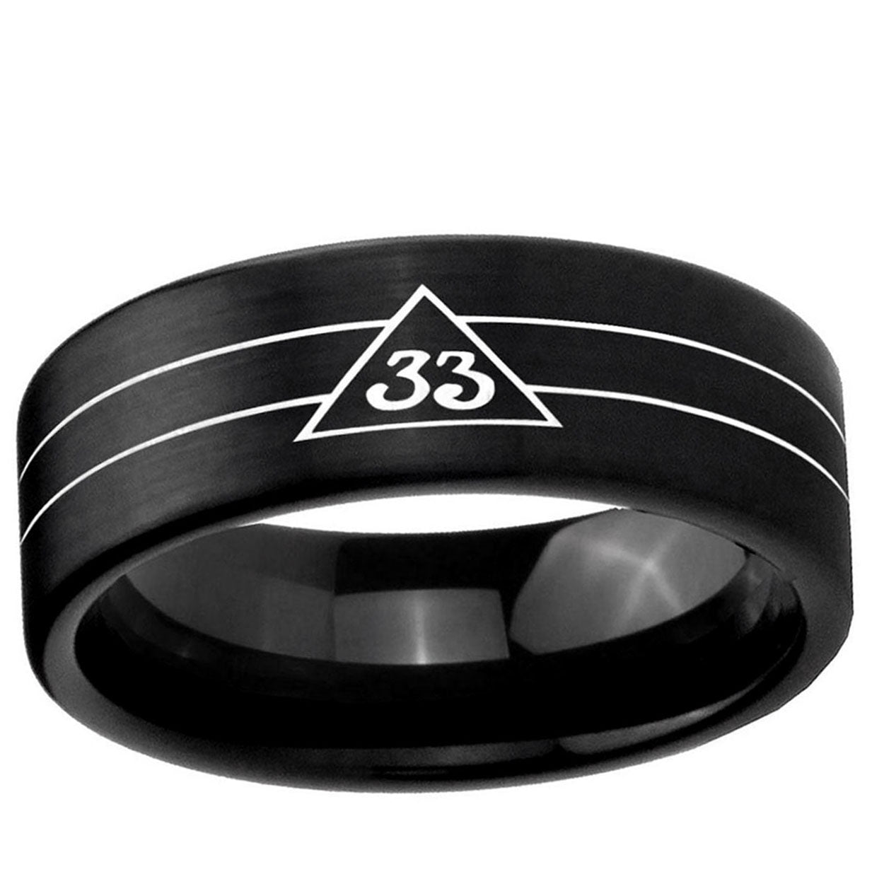 6mm Masonic 32 Duo Line Freemason Pipe Cut Black Tungsten Ring