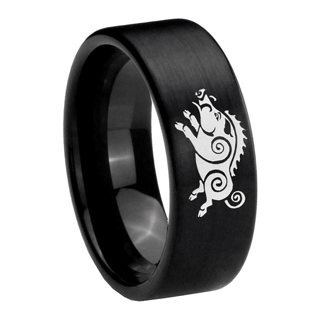 8mm Wild Boar Pipe Cut Brush Black Tungsten Ring for Men