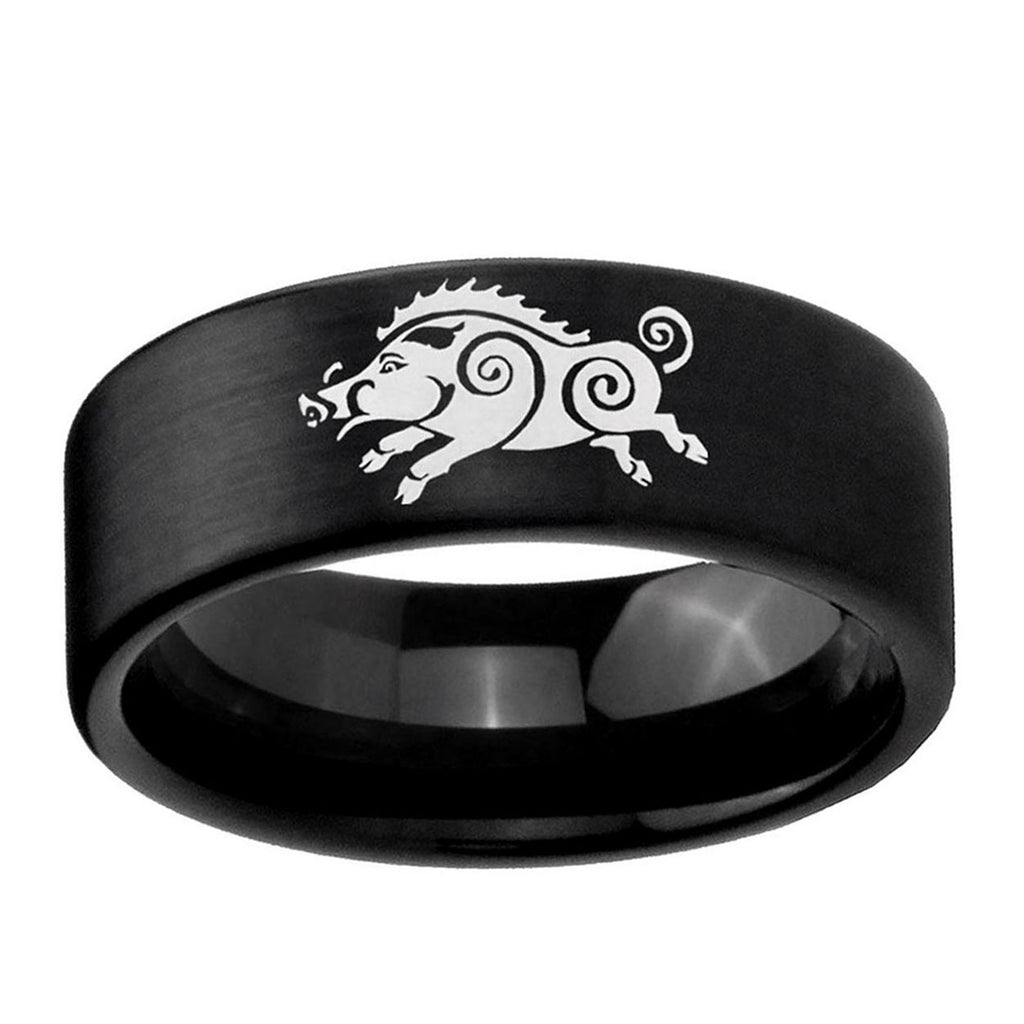 6mm Wild Boar Pipe Cut Brush Black Tungsten Ring for Men