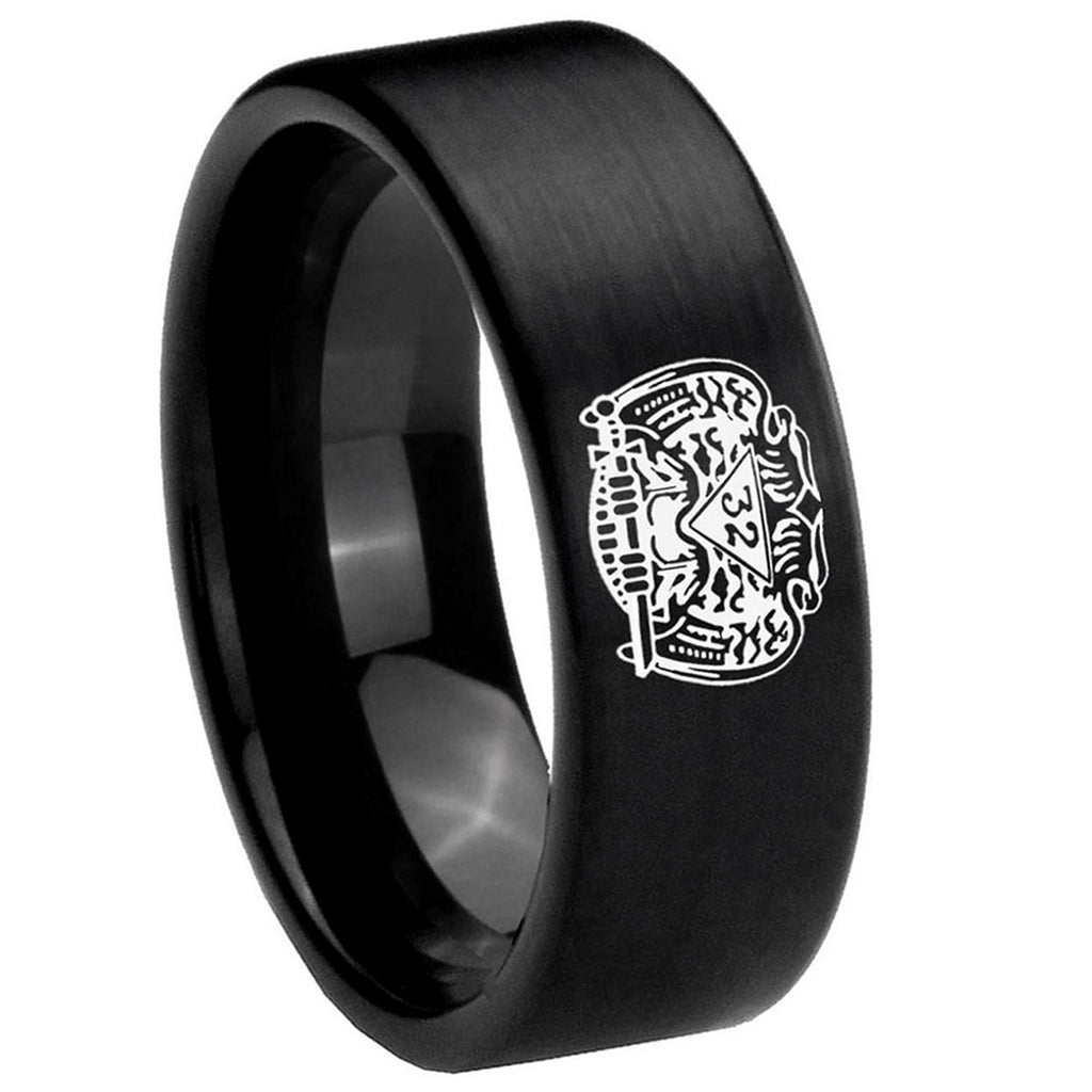 8mm Masonic 32 Degree Freemason Pipe Cut Black Tungsten Ring