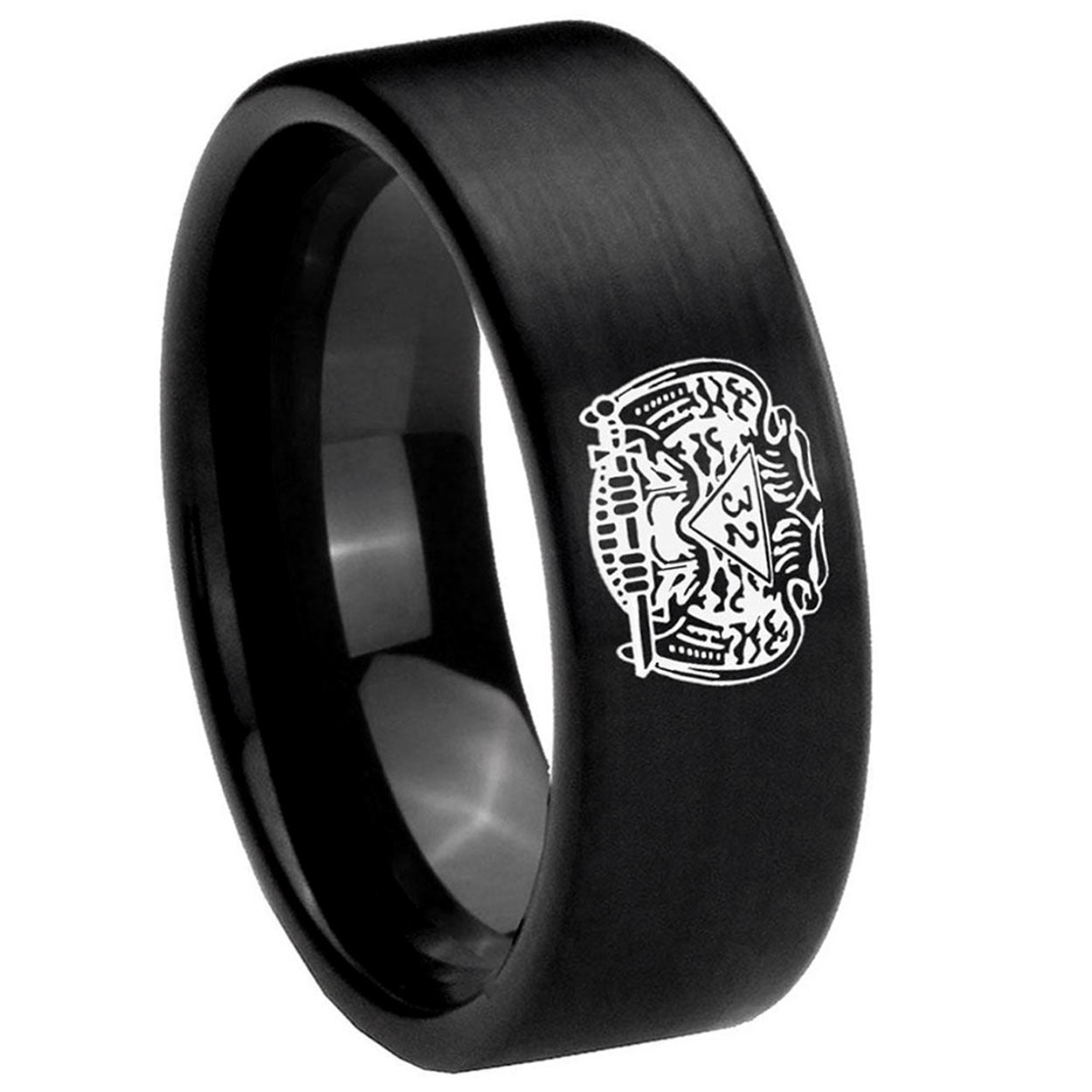 8mm Masonic 32 Degree Freemason Pipe Cut Black Tungsten Ring