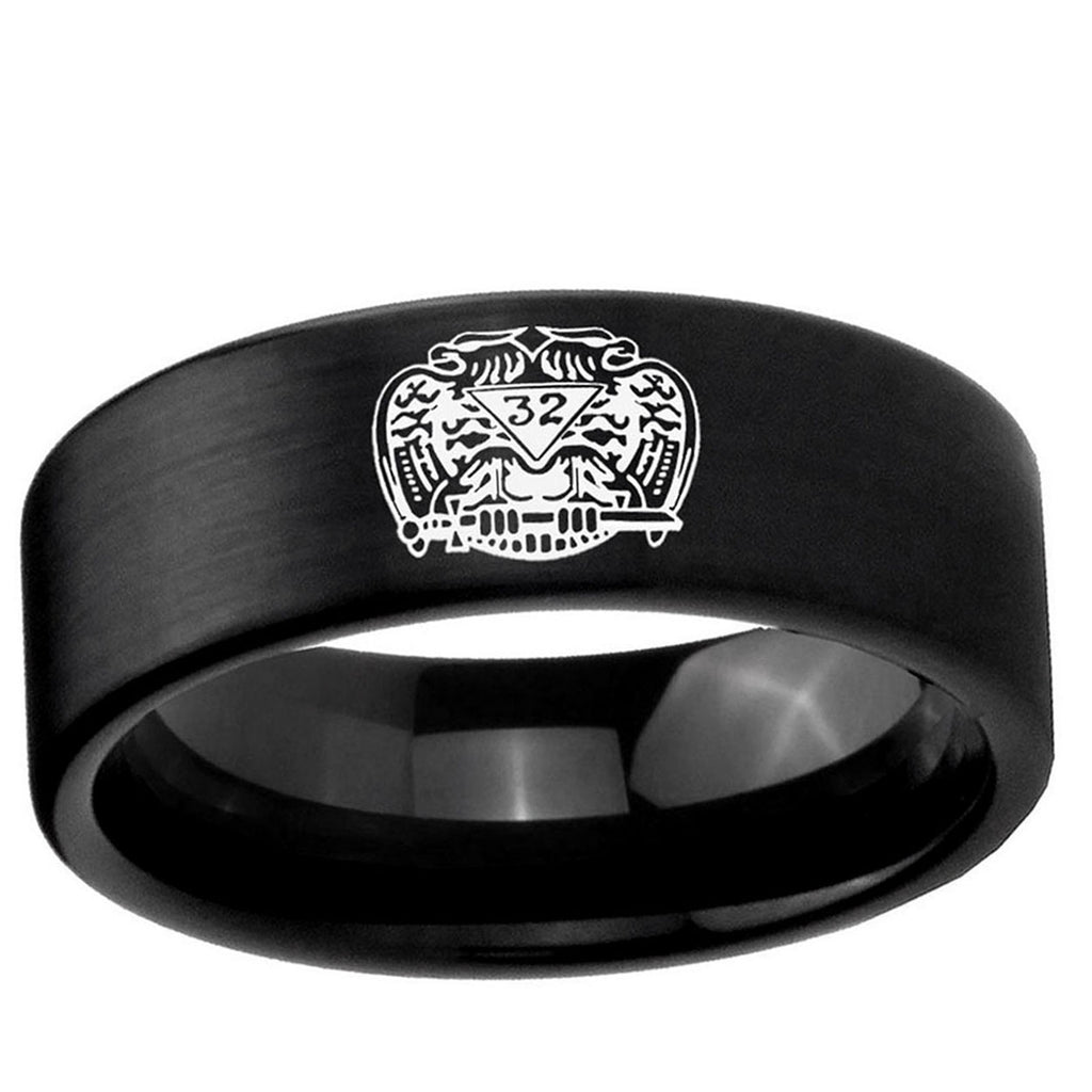 6mm Masonic 32 Degree Freemason Pipe Cut Black Tungsten Ring
