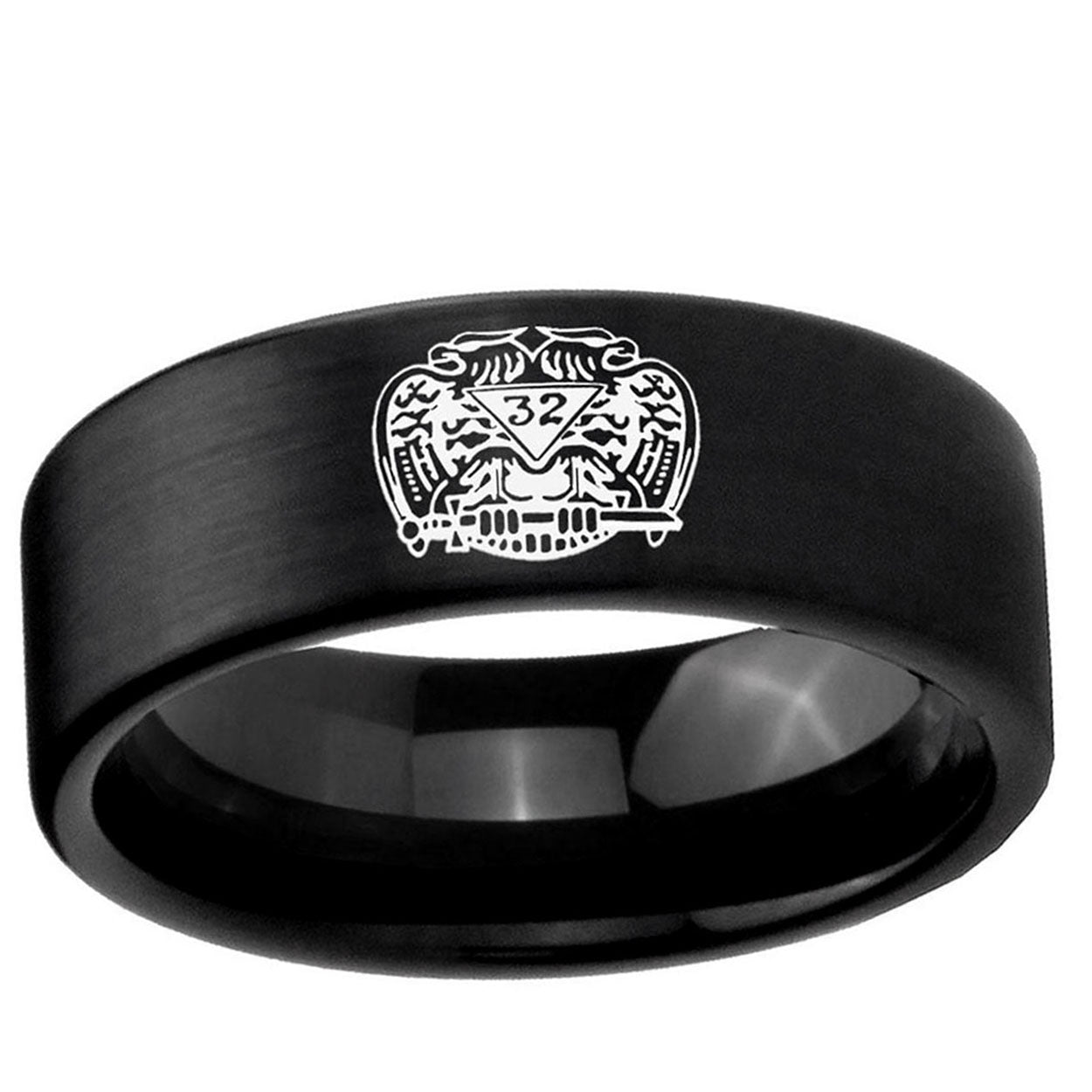 6mm Masonic 32 Degree Freemason Pipe Cut Black Tungsten Ring