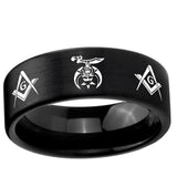 6, 8mm Masonic Shriners Pipe Cut Brush Black Tungsten Ring