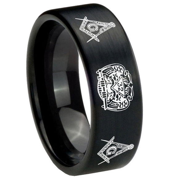8mm-Masonic-32-Design-Pipe-Cut-Brush-Black-Tungsten-Carbide-Anniversary-Ring
