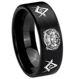 8mm Masonic 32 Design Pipe Cut Brush Black Tungsten Carbide Anniversary Ring
