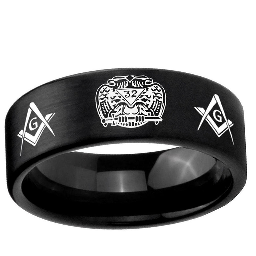 6mm Masonic 32 Design Pipe Cut Brush Black Tungsten Ring