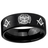 6, 8mm Masonic 32 Design Pipe Cut Brush Black Tungsten Ring