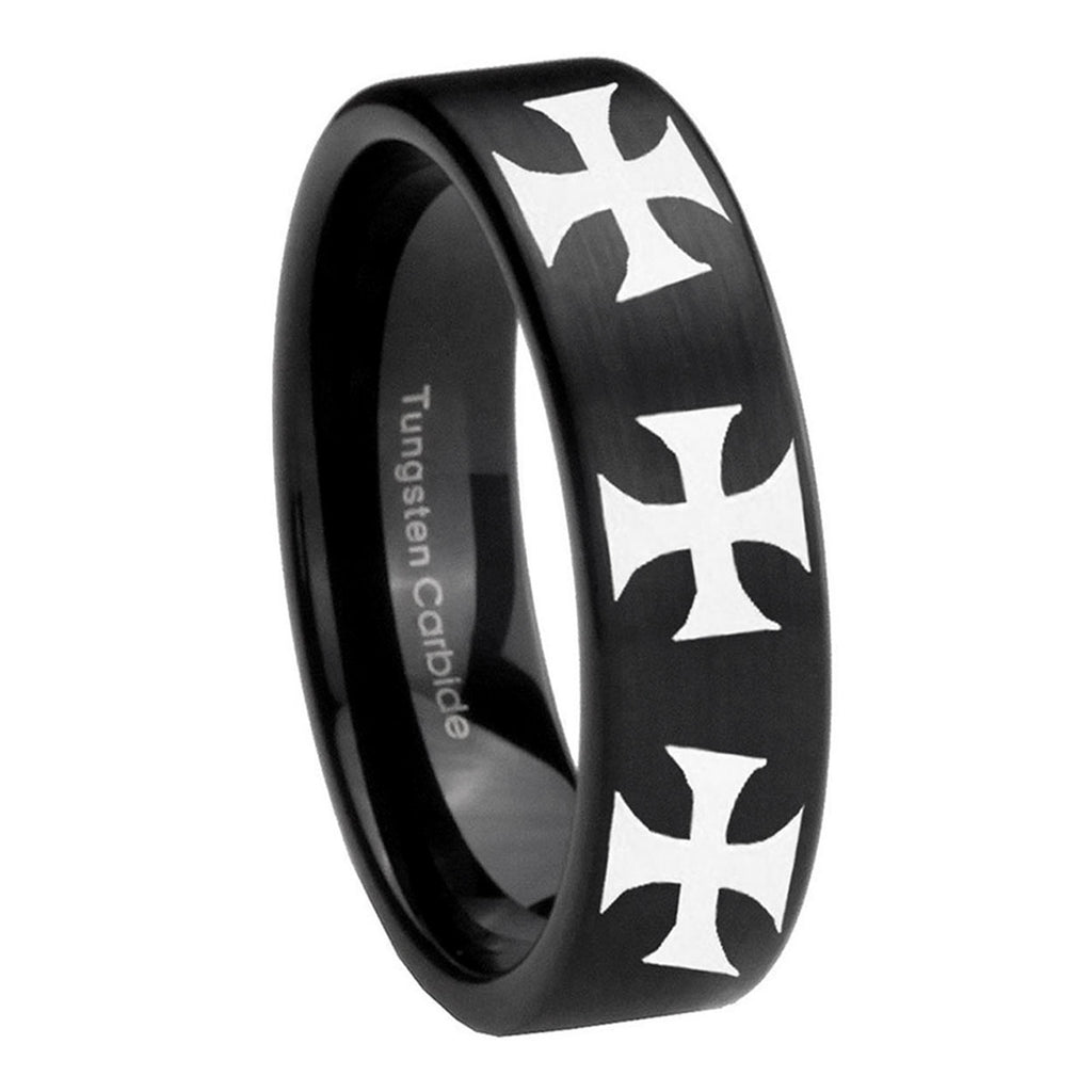 8mm Multiple Maltese Cross Pipe Cut Black Tungsten Ring