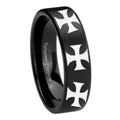 8mm Multiple Maltese Cross Pipe Cut Black Tungsten Ring